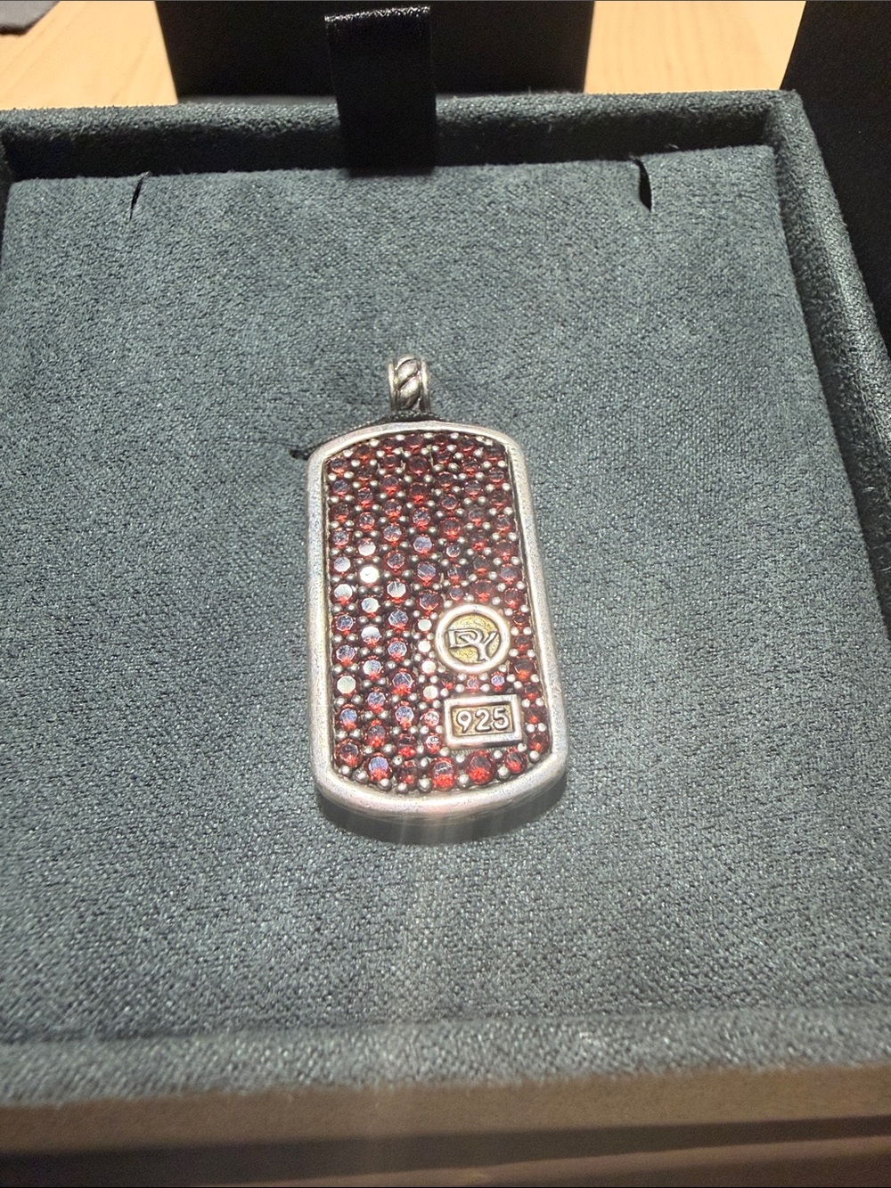 Sterling Silver Red Sapphire Pendant Dog Tag - 925